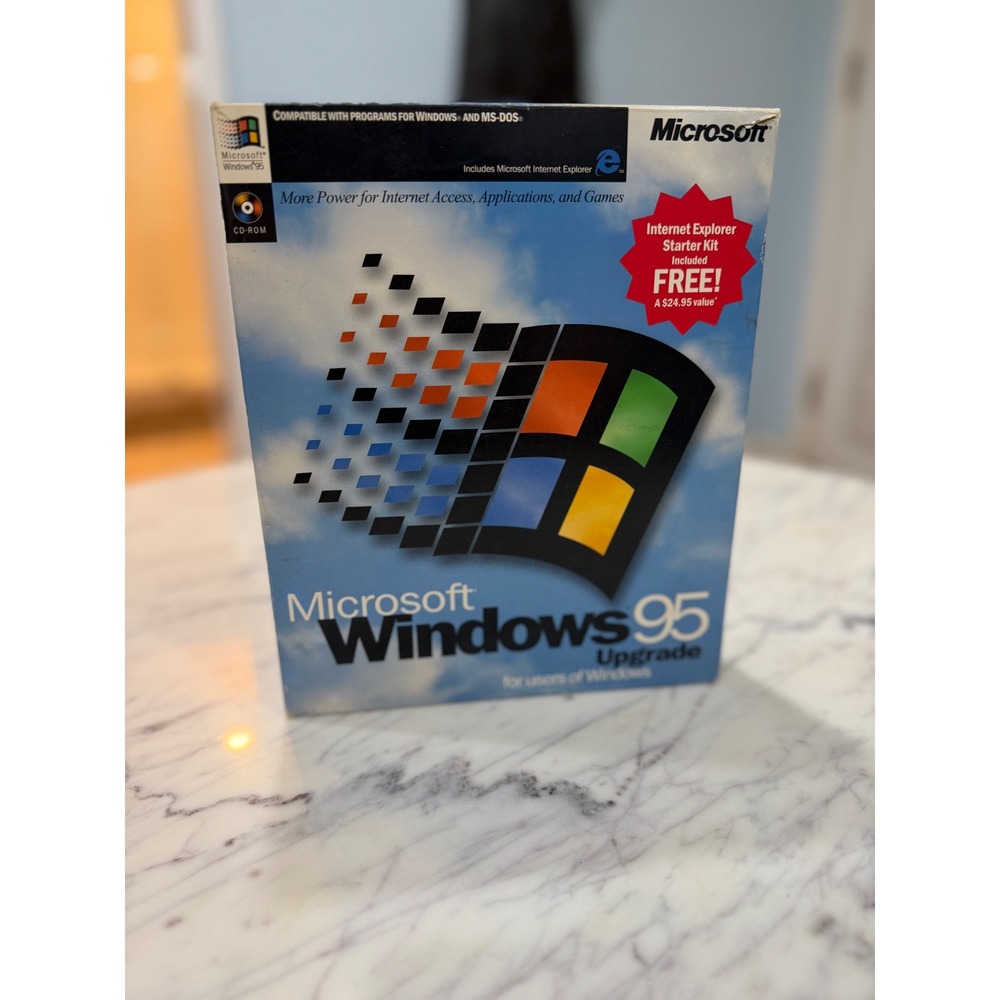 Vintage Microsoft Windows 95 Upgrade Big Box CD-ROM with Internet Explorer Kit